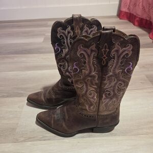 Justin Boots Brown and Purple Heeled Boots